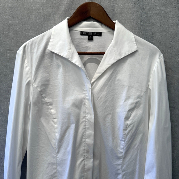 Lafayette 148 Button Up Shirt Womens Size 10 White Cotton Stretch Minimalist - Picture 2 of 8